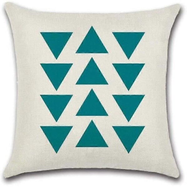 4 pieces of 45 x 45 cm pillowcases, square decorative pillow cover for sofa cushion with printed blue triangle design.